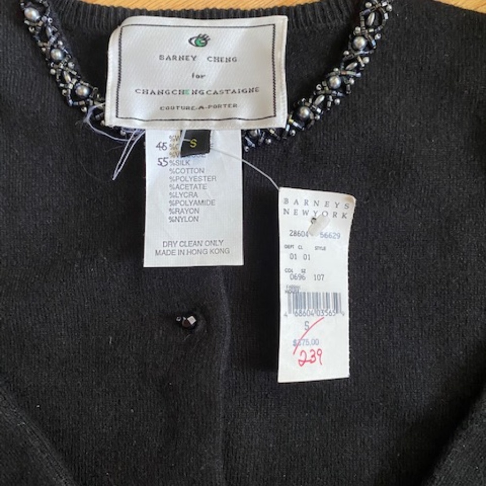 NWT Barney Cheng For Chang Cheng Castaigne Black Cashmere & Silk Beaded Sweater - Picture 2 of 5